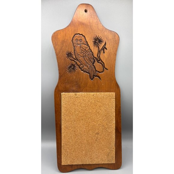 Vtg 70s Wooden Owl Wall Hanging Cork Board Boho Retro Bulletin Board - Picture 1 of 5